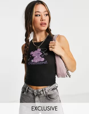 Reclaimed Vintage Inspired ribbed vest with bear print