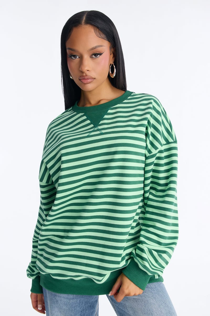 Fashion Nova Off Duty Striped Crew Neck Long Sleeve Top