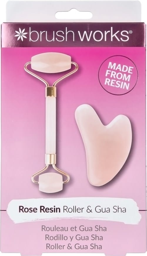 Brushworks Resin Rose Quartz Roller & Gua Sha