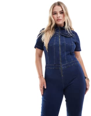 ASOS Design Curve jumpsuit i 70-talsstil med stretch