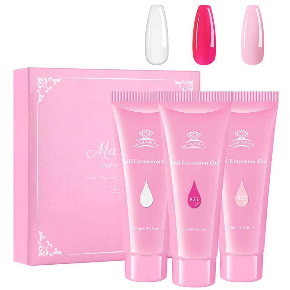 Makartt Pink Nail Extension Gel Poly Nail Gel Kit with Slip Solution Builder Gel Kit Nail Enhancement Gel All-in-One Beginner Kit
