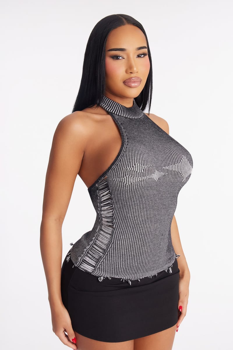 Fashion Nova You’re A Star Marled Sweater Halter Top