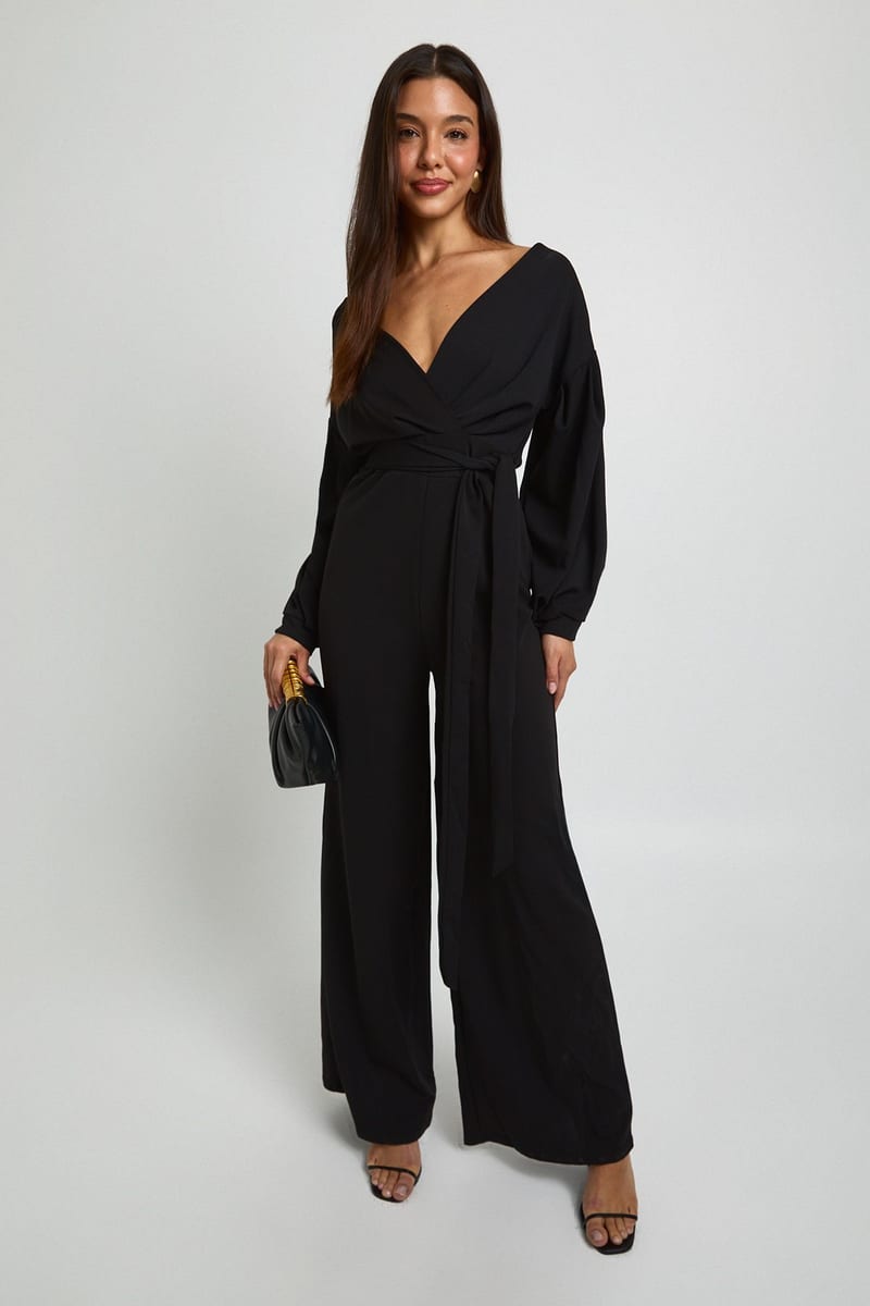 Boohoo Plus Off The Shoulder Wrap Jumpsuit