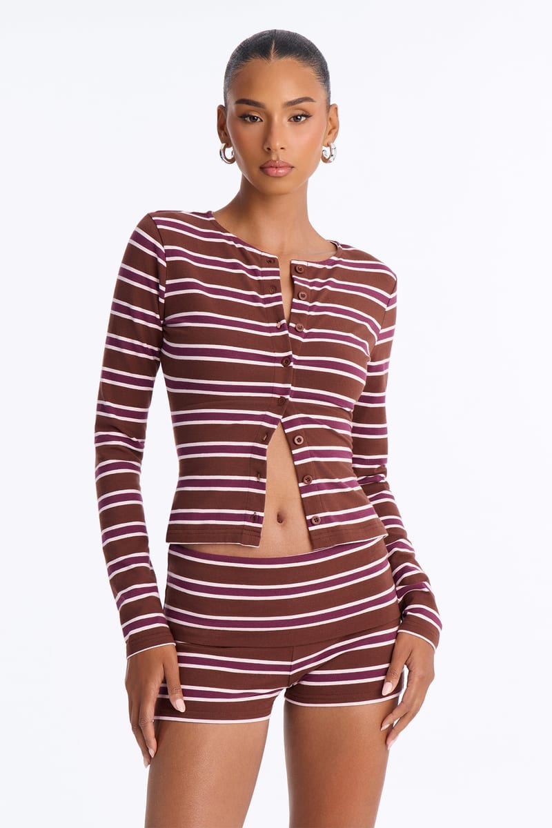 Fashion Nova Mina Striped Button Up Knit Top