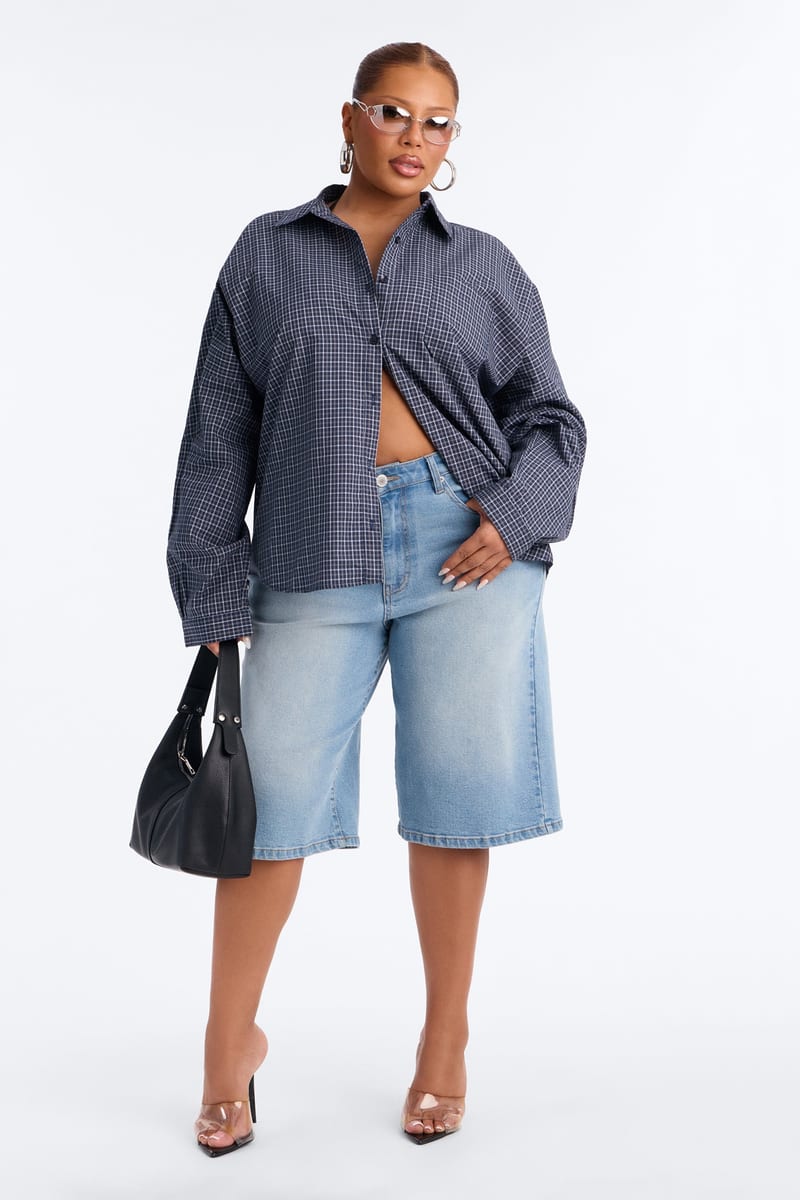Fashion Nova Amanza Plaid Poplin Long Sleeve Shirt