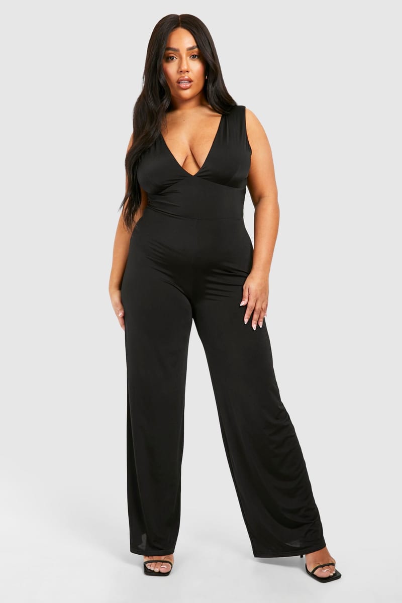 Boohoo Plus Plunge Wide Leg Jumpsuit