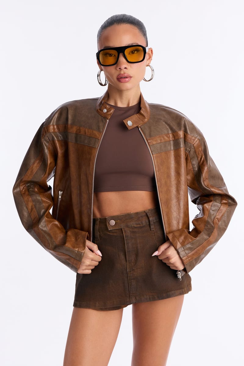 Fashion Nova Rev Your Engine Faux Leather Moto Jacket