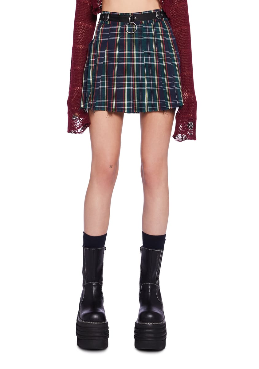 Current Mood Crimson Dress Code Plaid Skirt