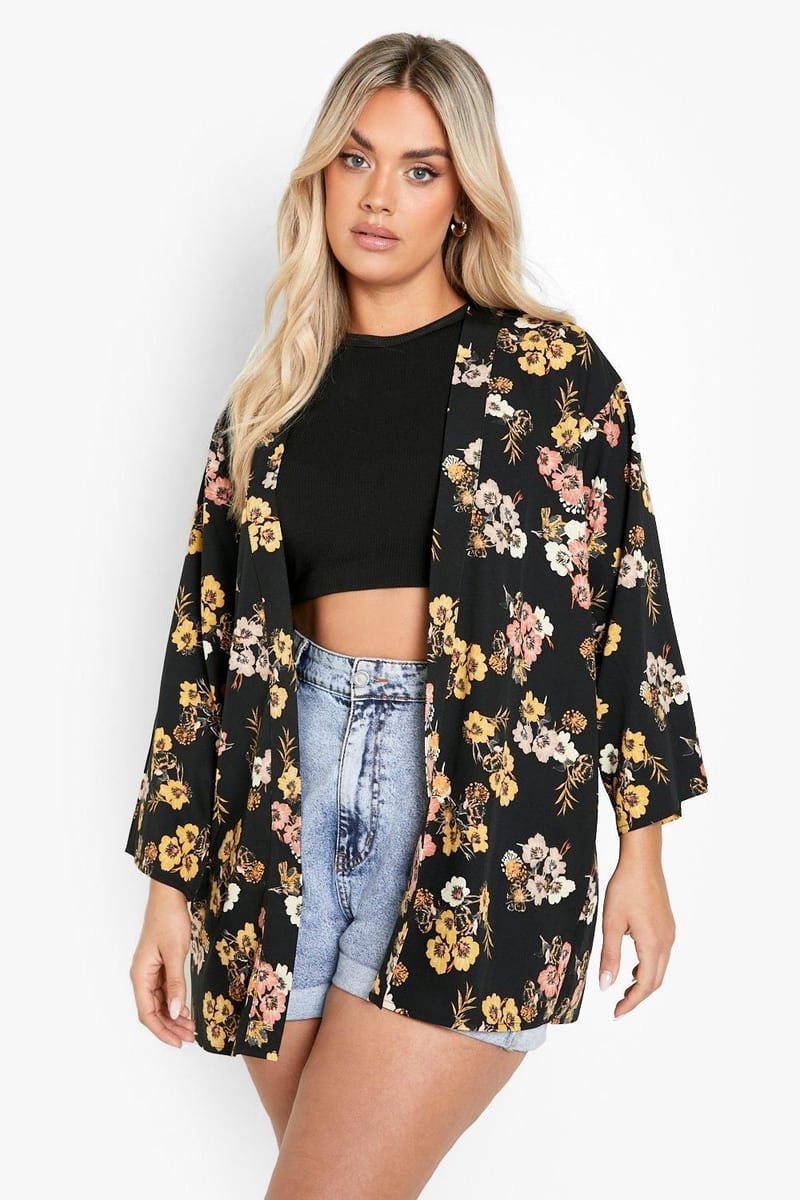 Boohoo Plus - Blommig kimono