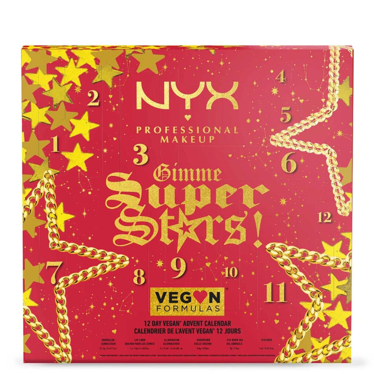 NYX Professional Makeup Gimme Super Stars! 12 Day Vegan Iconic Advent Countdown Calendar 2021